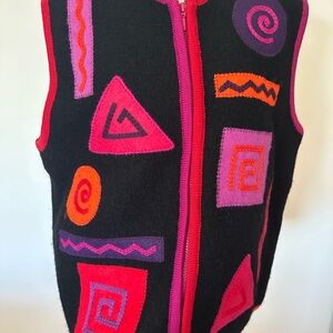 Vintage Marisa Christina Multicolor Textured Patchwork Wool Vest L Y2K Cottage